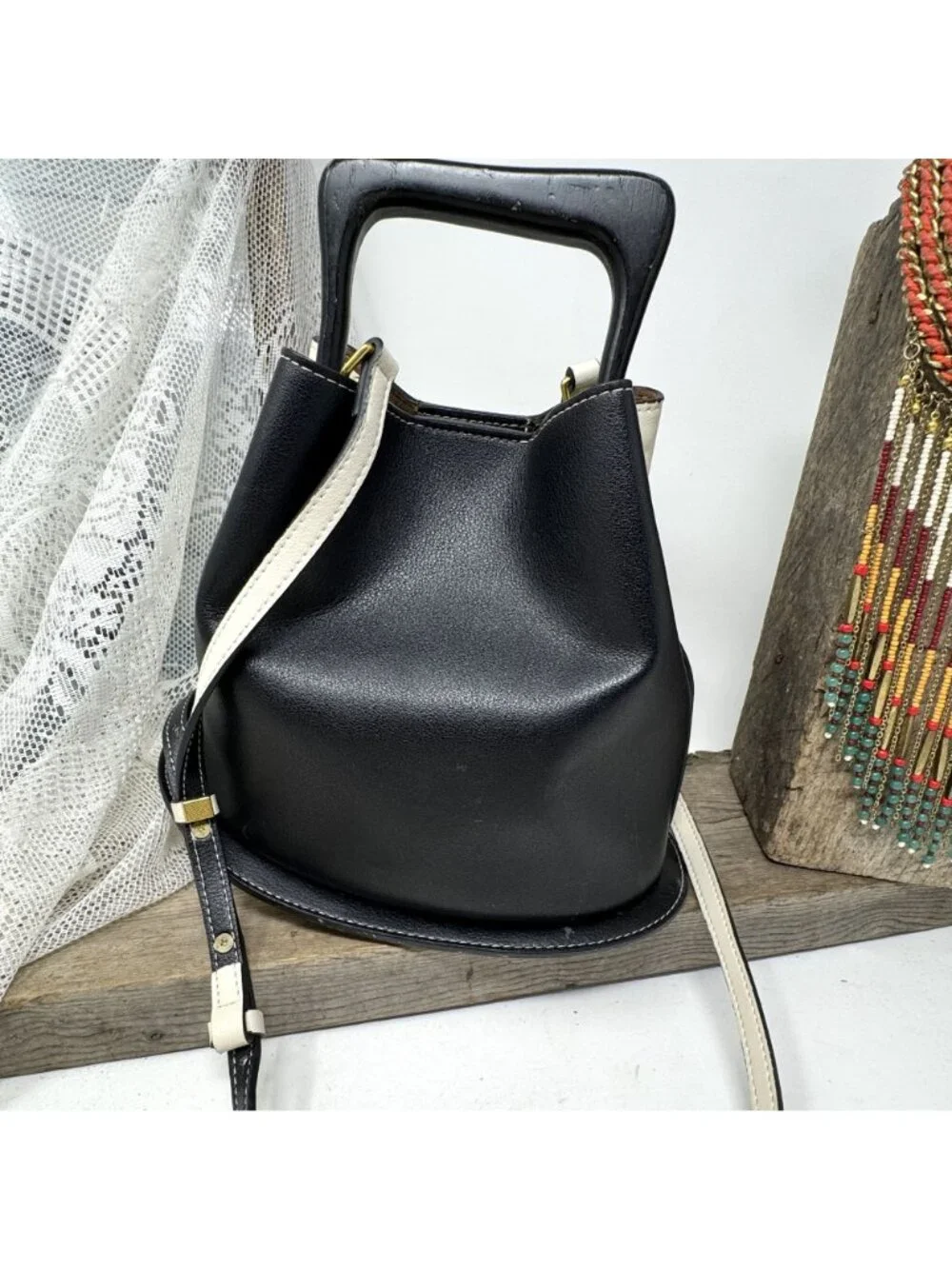 CULBIA Iconic Ozzy Bag Genuine Leather Cream & Black
